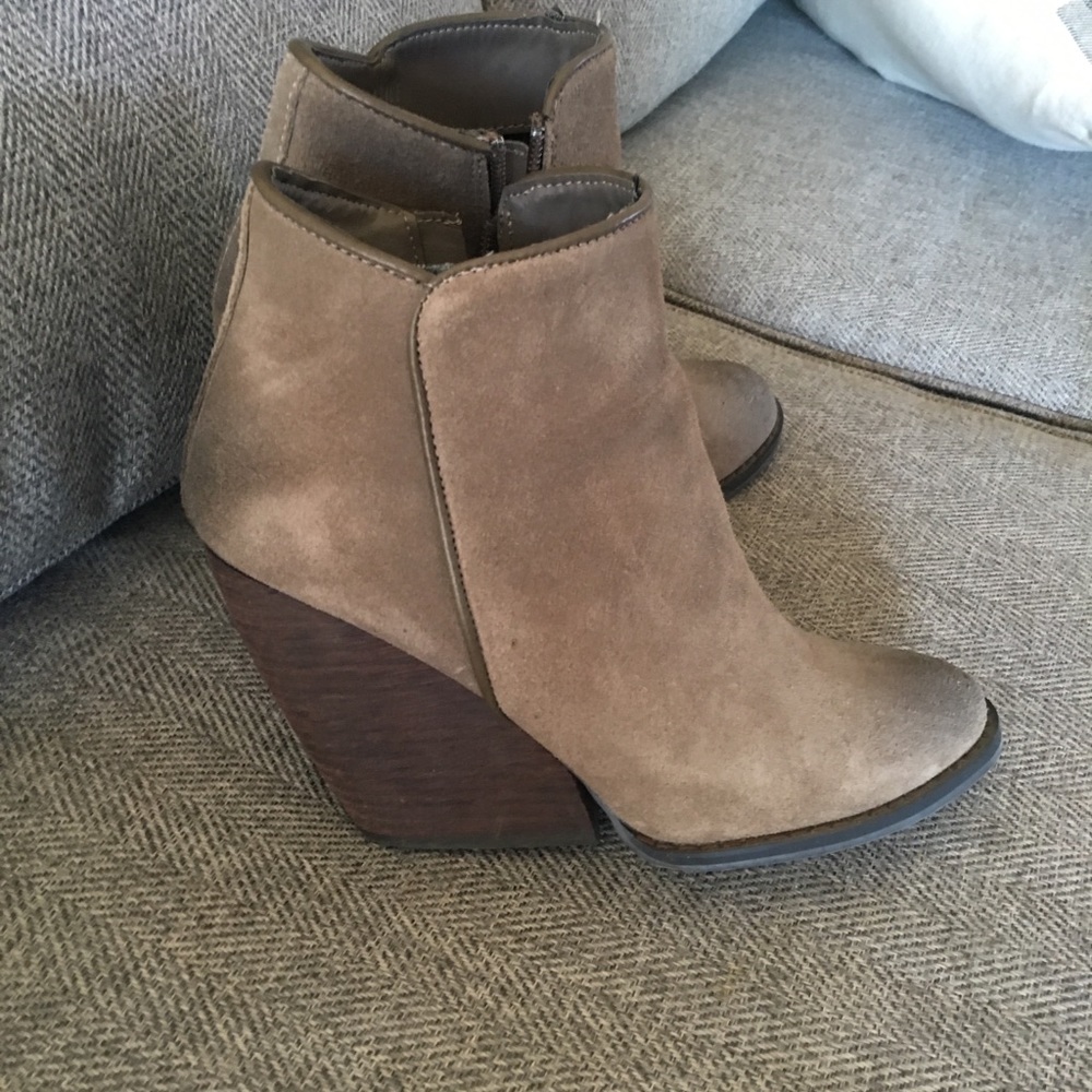 Tan suede wedge booties